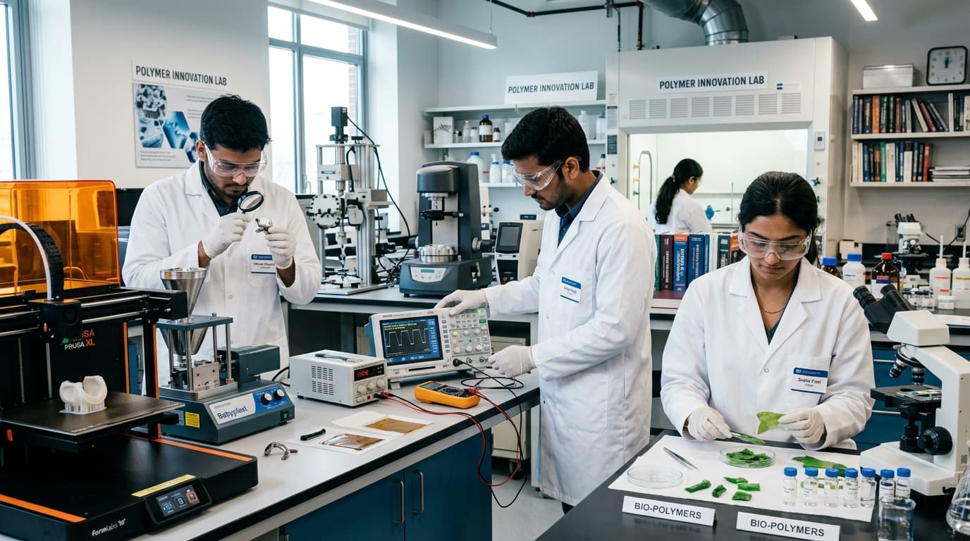 Students innovating with polymers in a modern laboratory